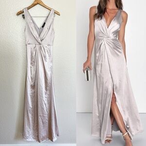Perfect Refinement Grey Satin Sleeveless Pleated Maxi Dress